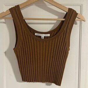 Veronica Beard Sandra Ribbed crop Top - Brown - Size Medium